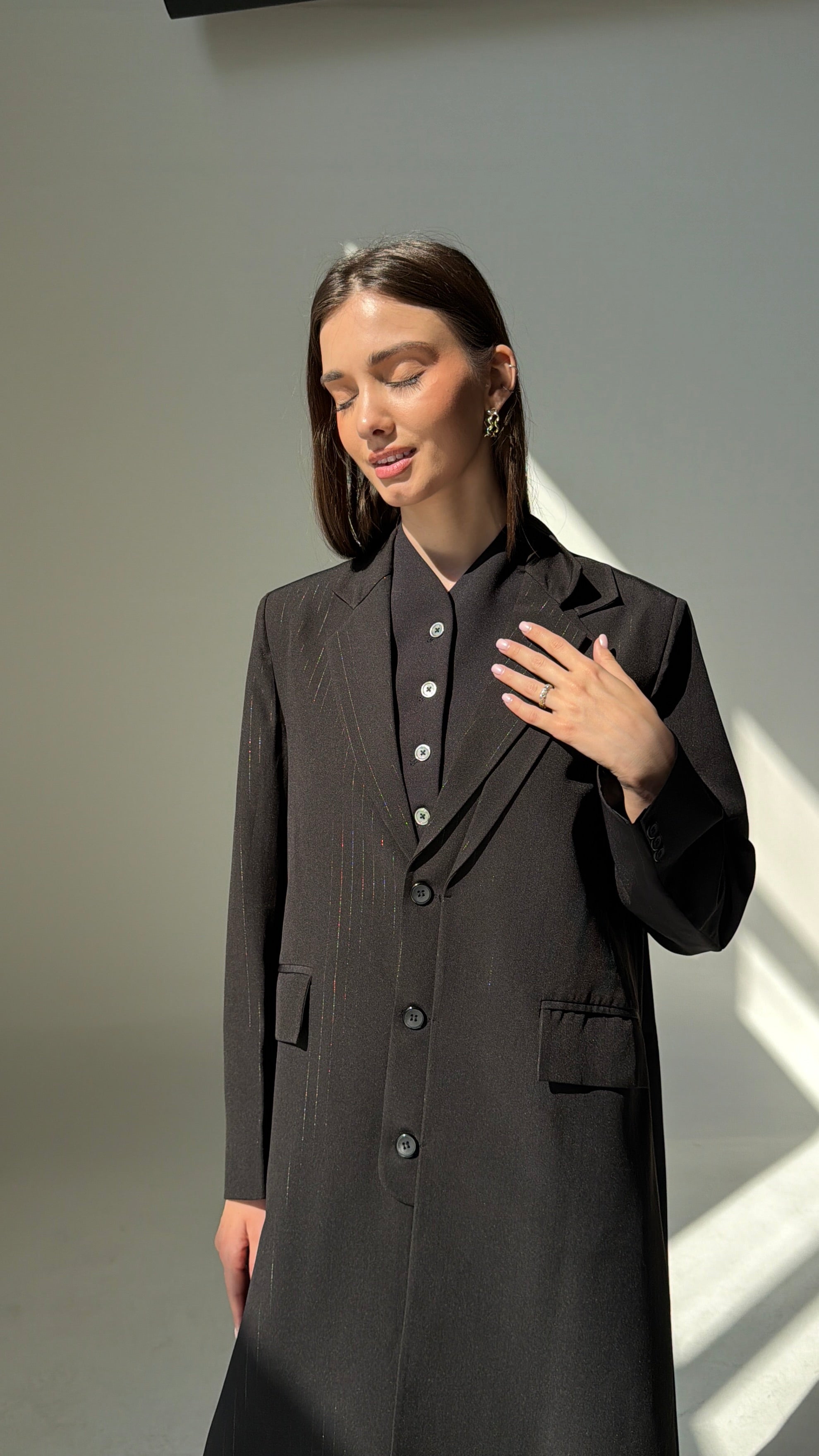 Double Collar Blazer- Black/Silver