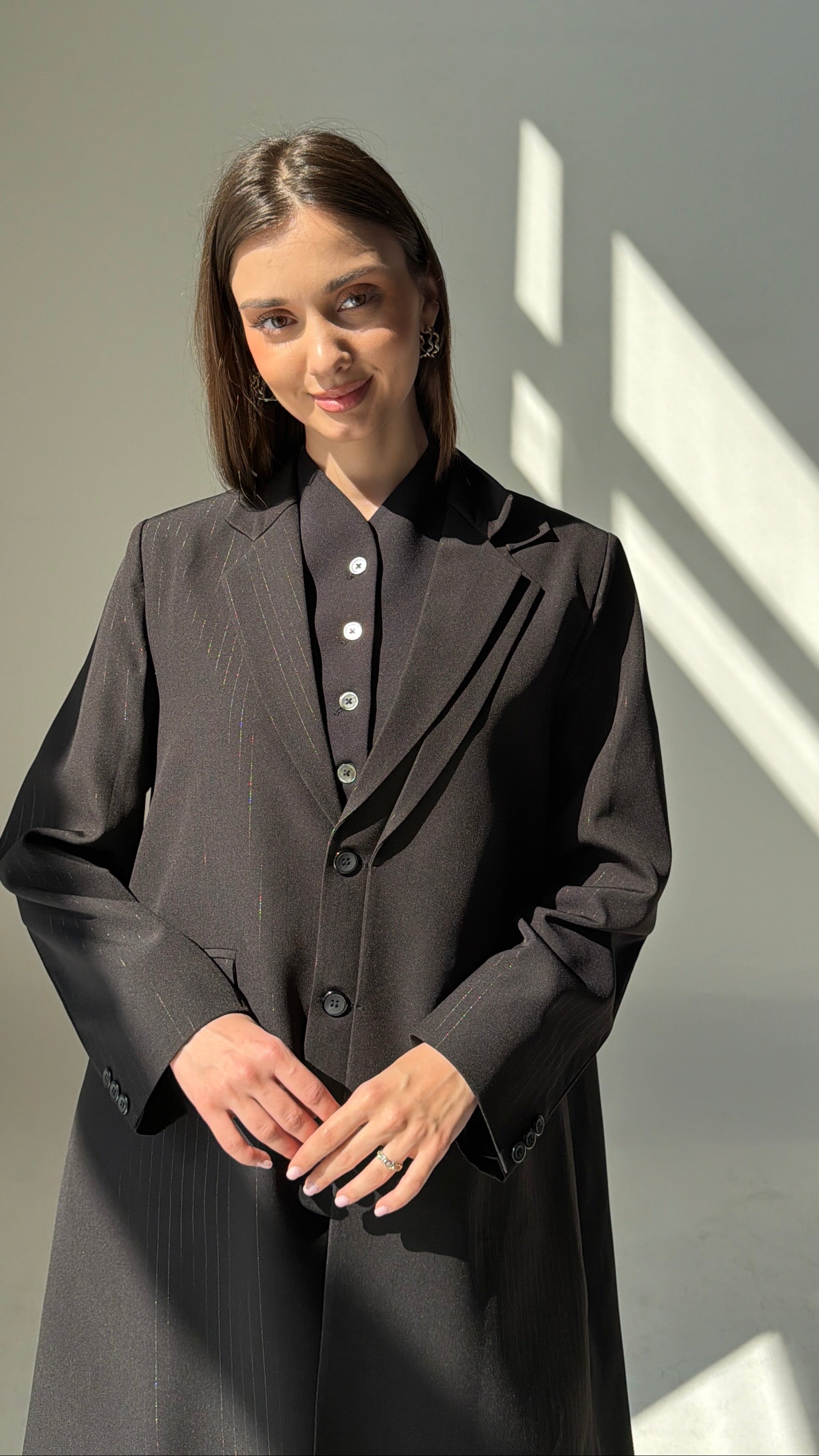 Double Collar Blazer- Black/Silver