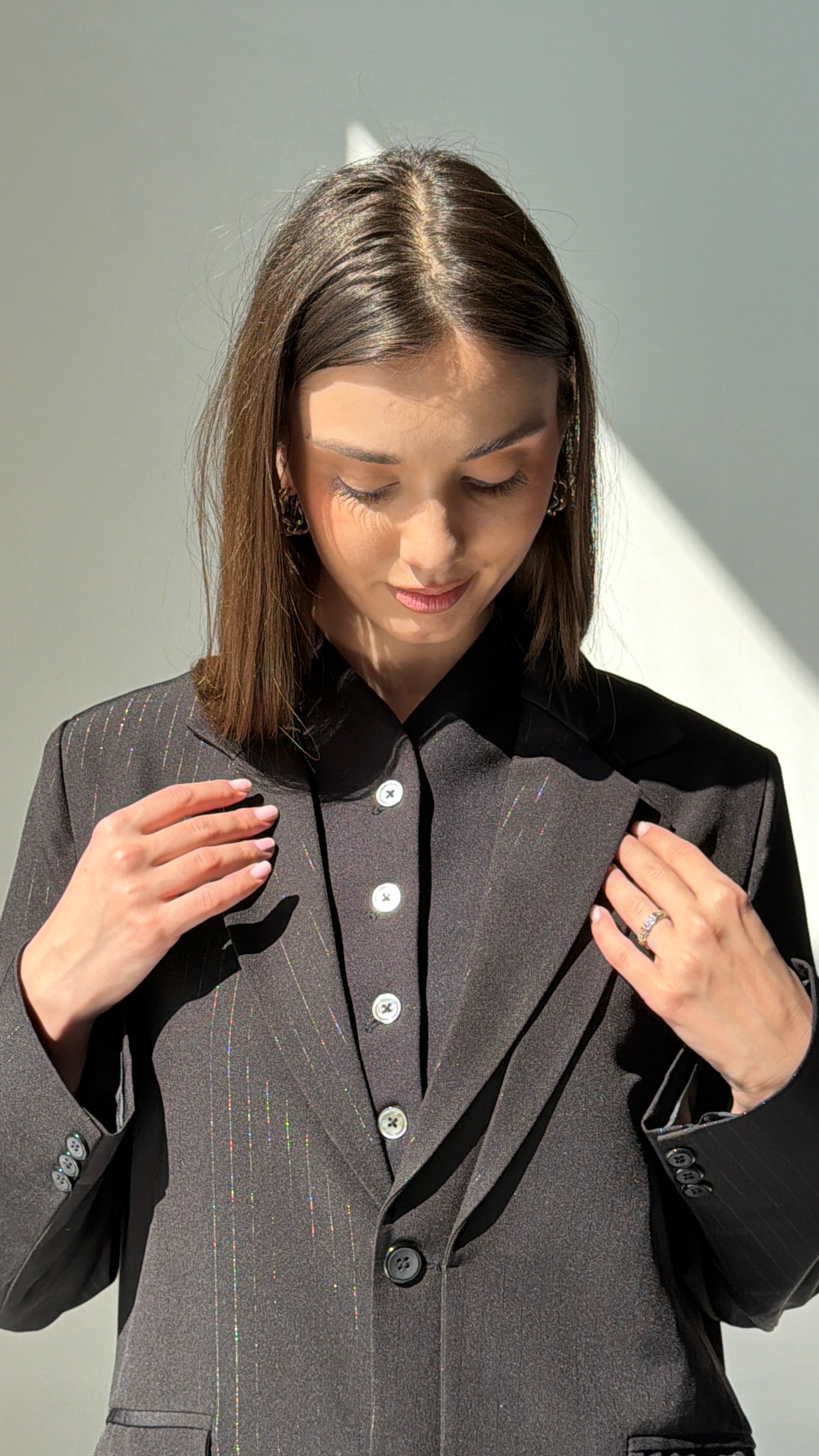 Double Collar Blazer- Black/Silver