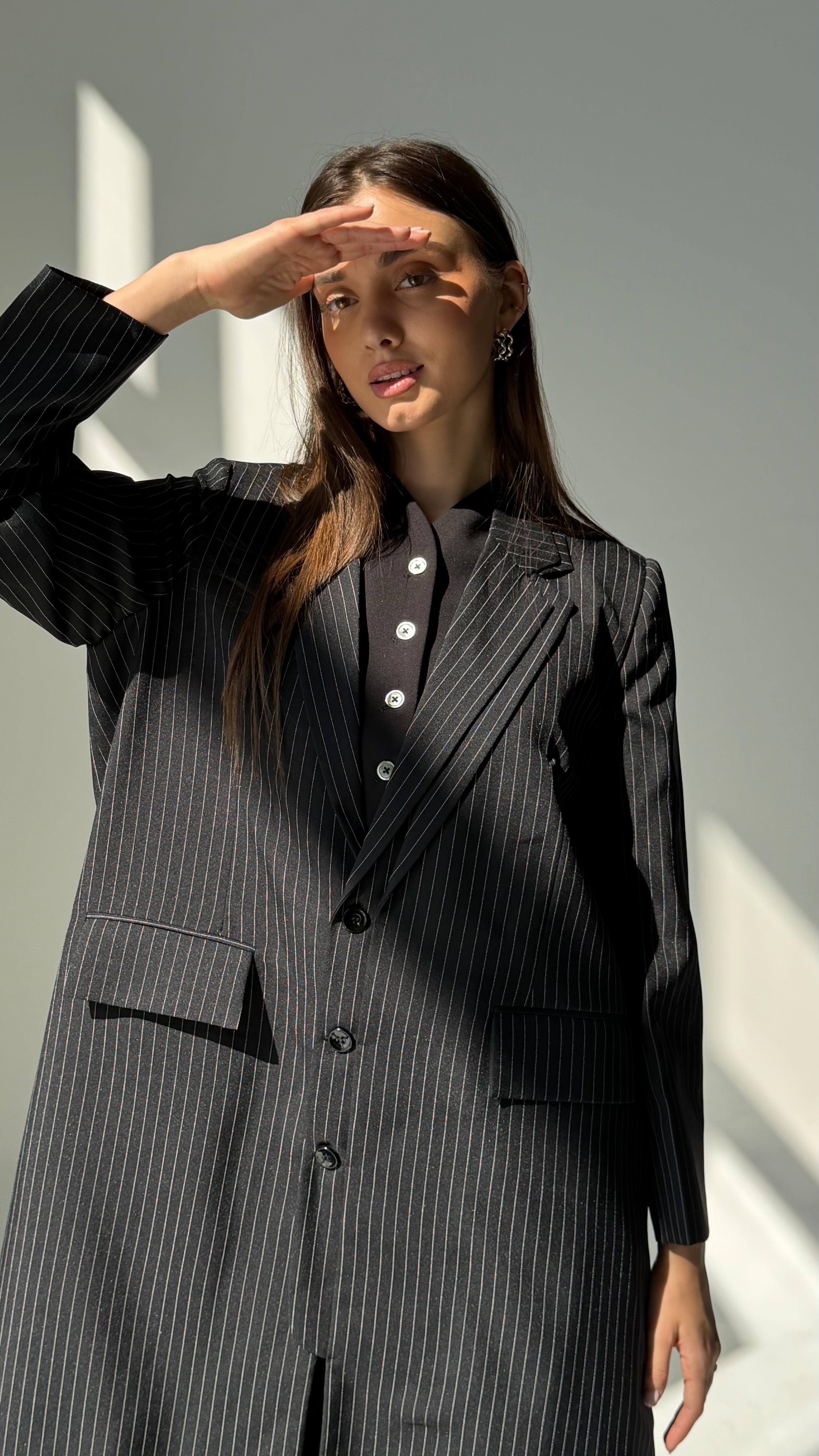 Double Collar Blazer- Black/White