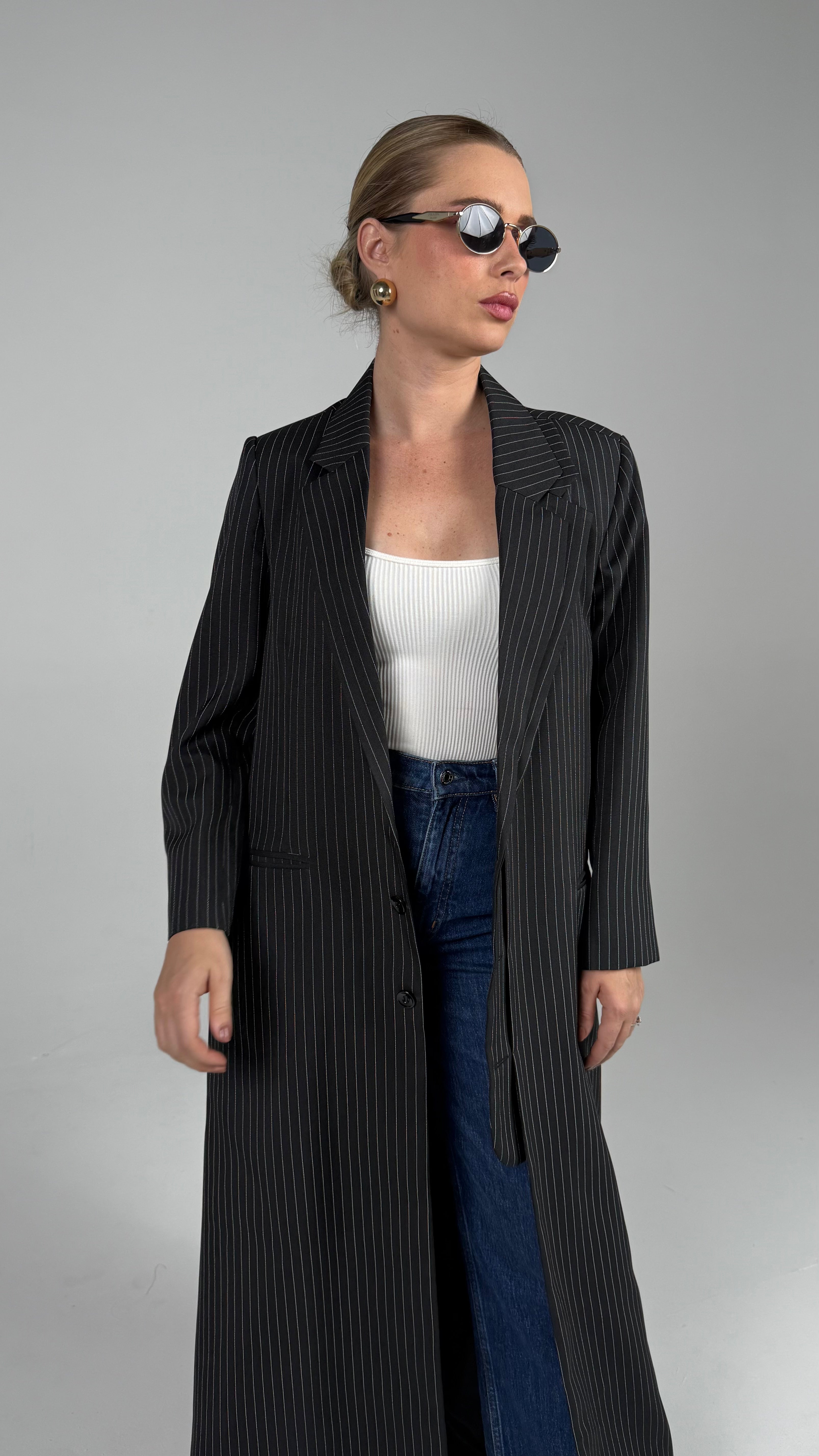 Double Collar Blazer- Black/White