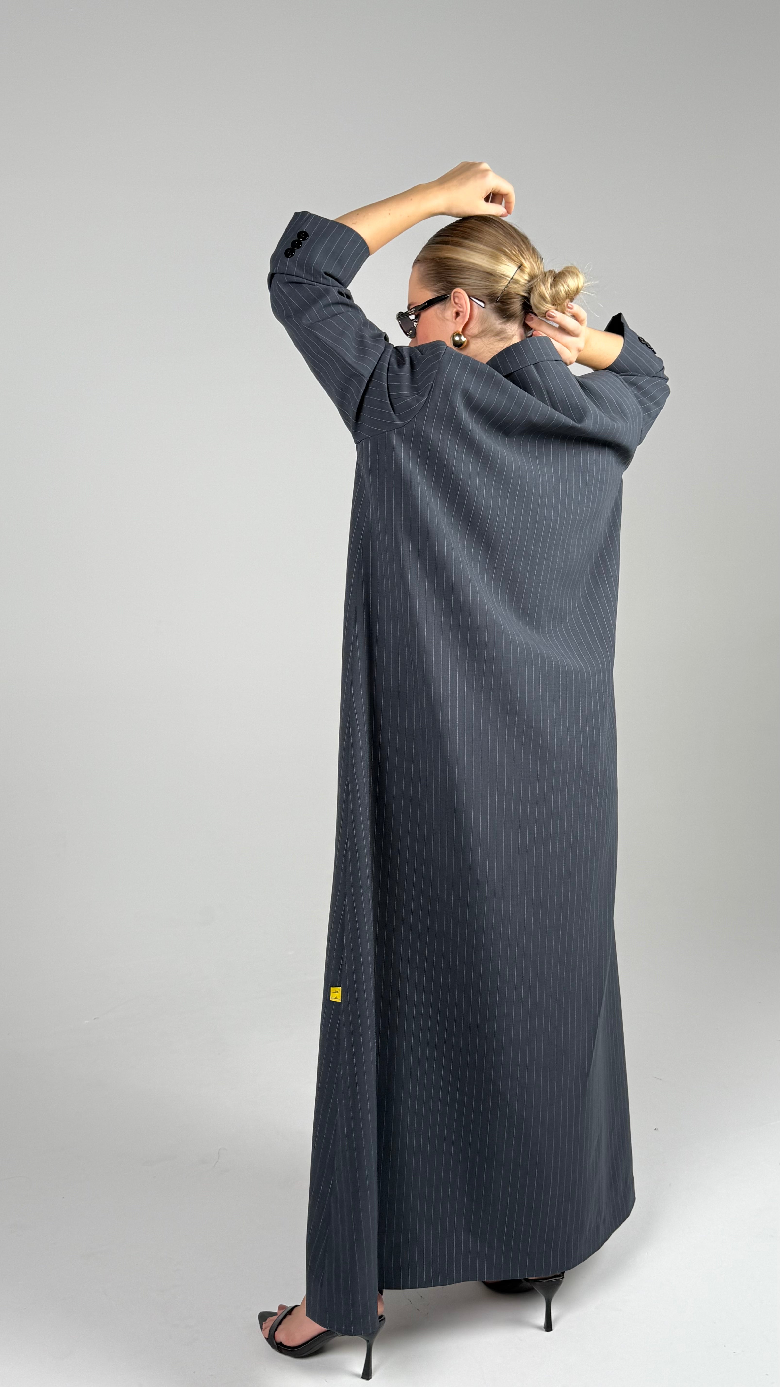 Double Collar Blazer- Gray/White