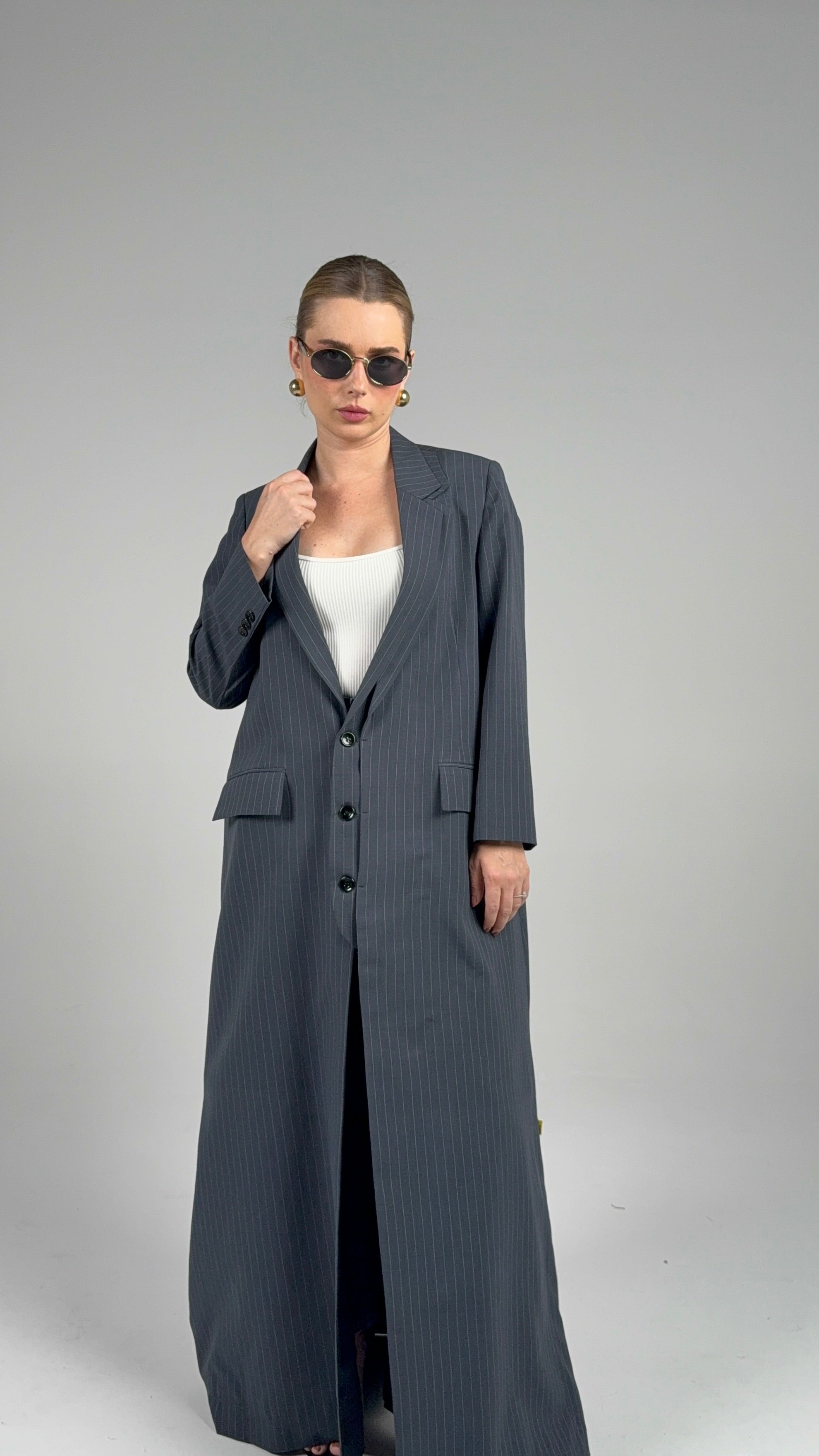 Double Collar Blazer- Gray/White