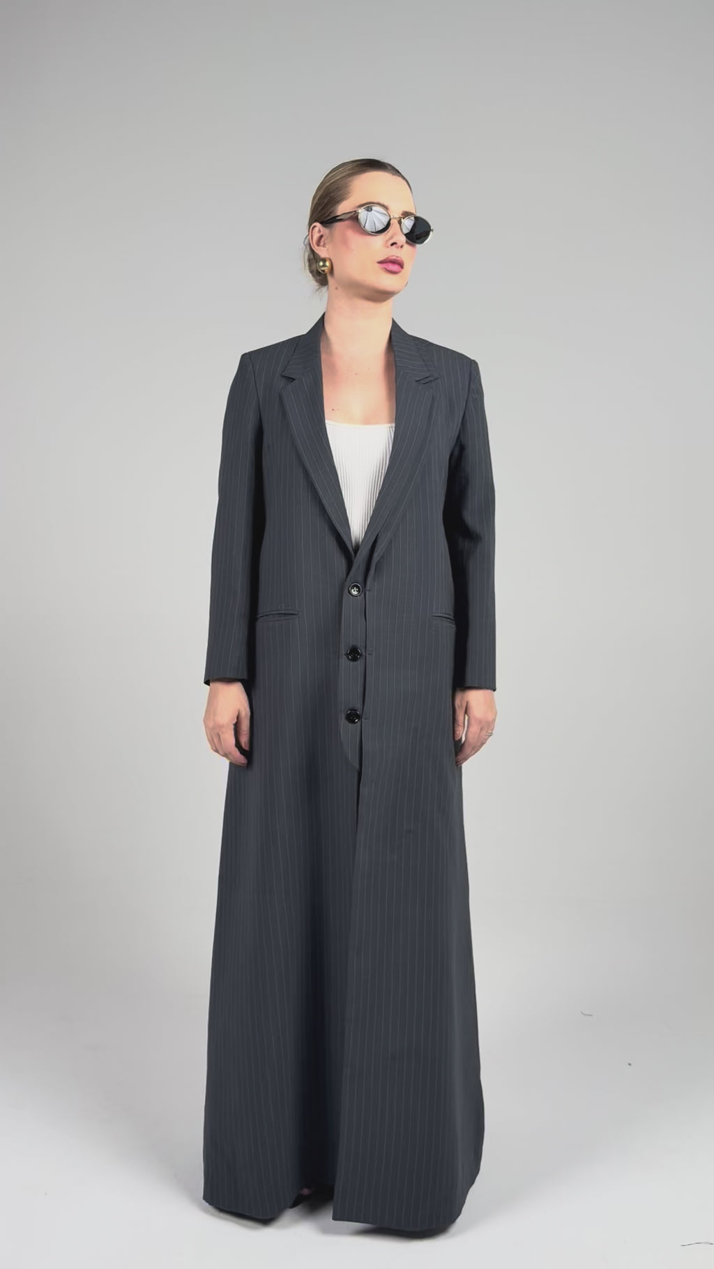Double Collar Blazer- Gray/White