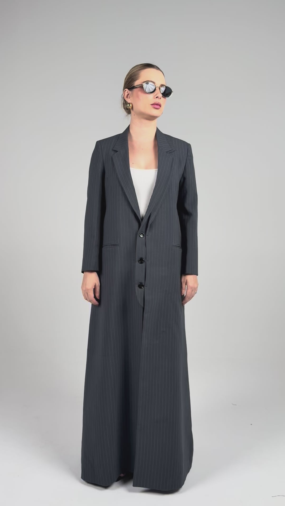Double Collar Blazer- Gray/White